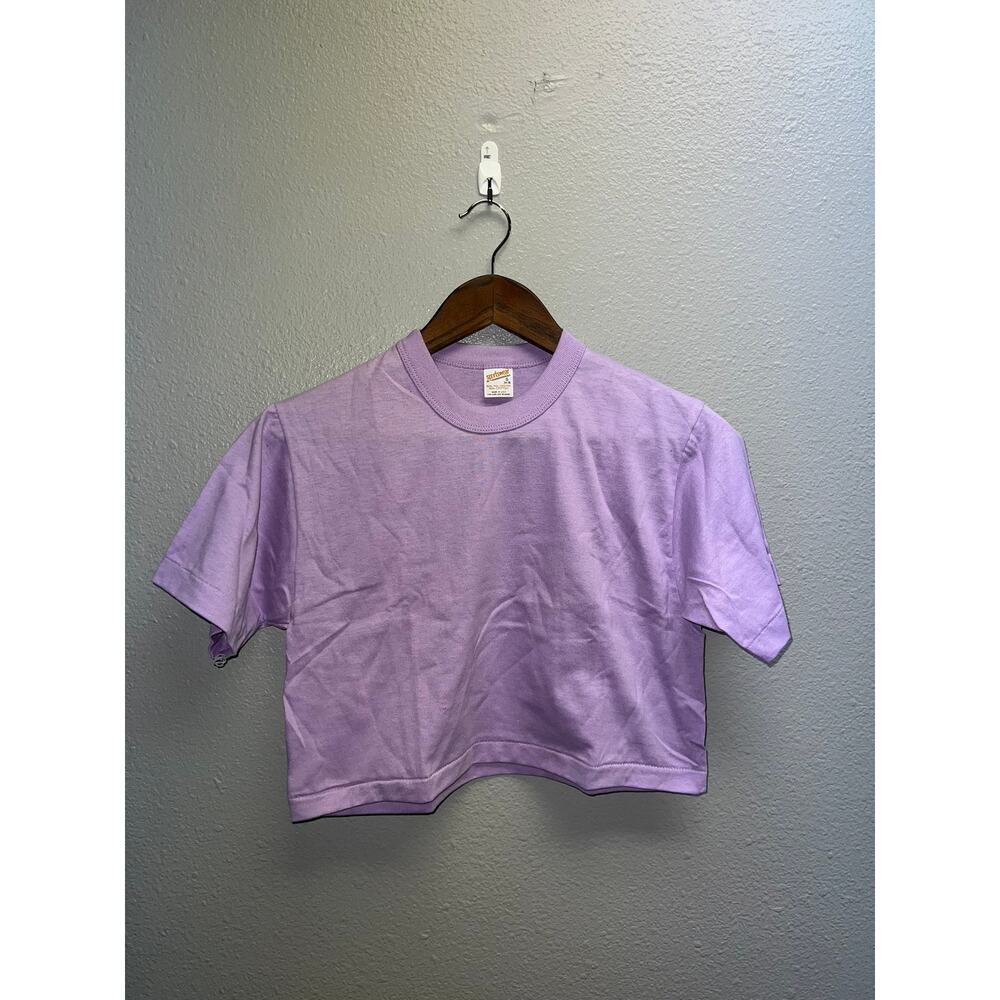 80s Vintage Women's Sportswear Purple Crop Top Shirt Small